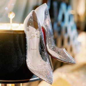 CHRISTIAN LOUBOUTIN Degrastrass PVC Pumps 40 US 10 White Gold Crystal Strass